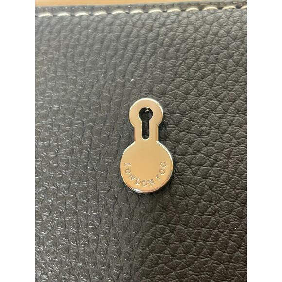 London Fog Mercer Tote w/ Plaid Scarf Black Cognac Trim Leather Handbags NEW - Picture 2 of 7